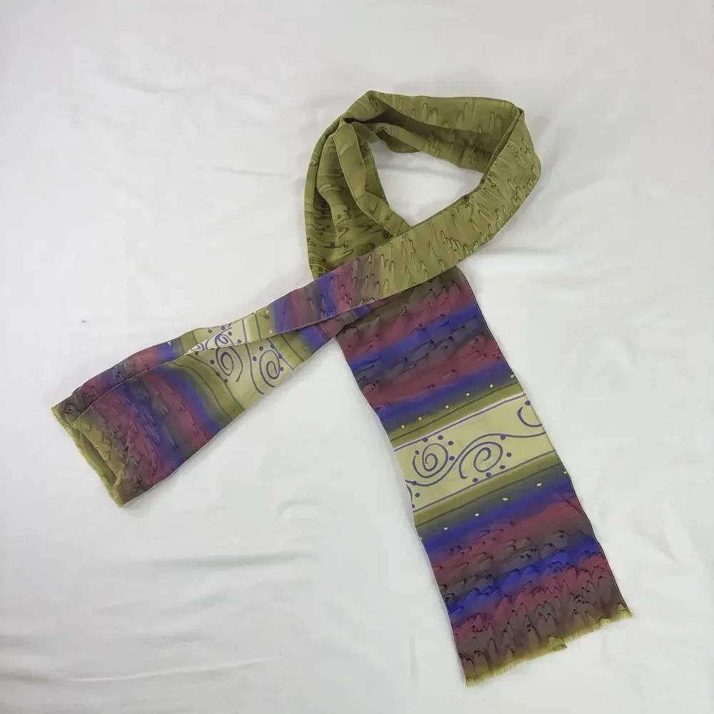Kriska Signed Silk Rectangular Scarf Dyed Colorful Boho-chic, versatile, stylish